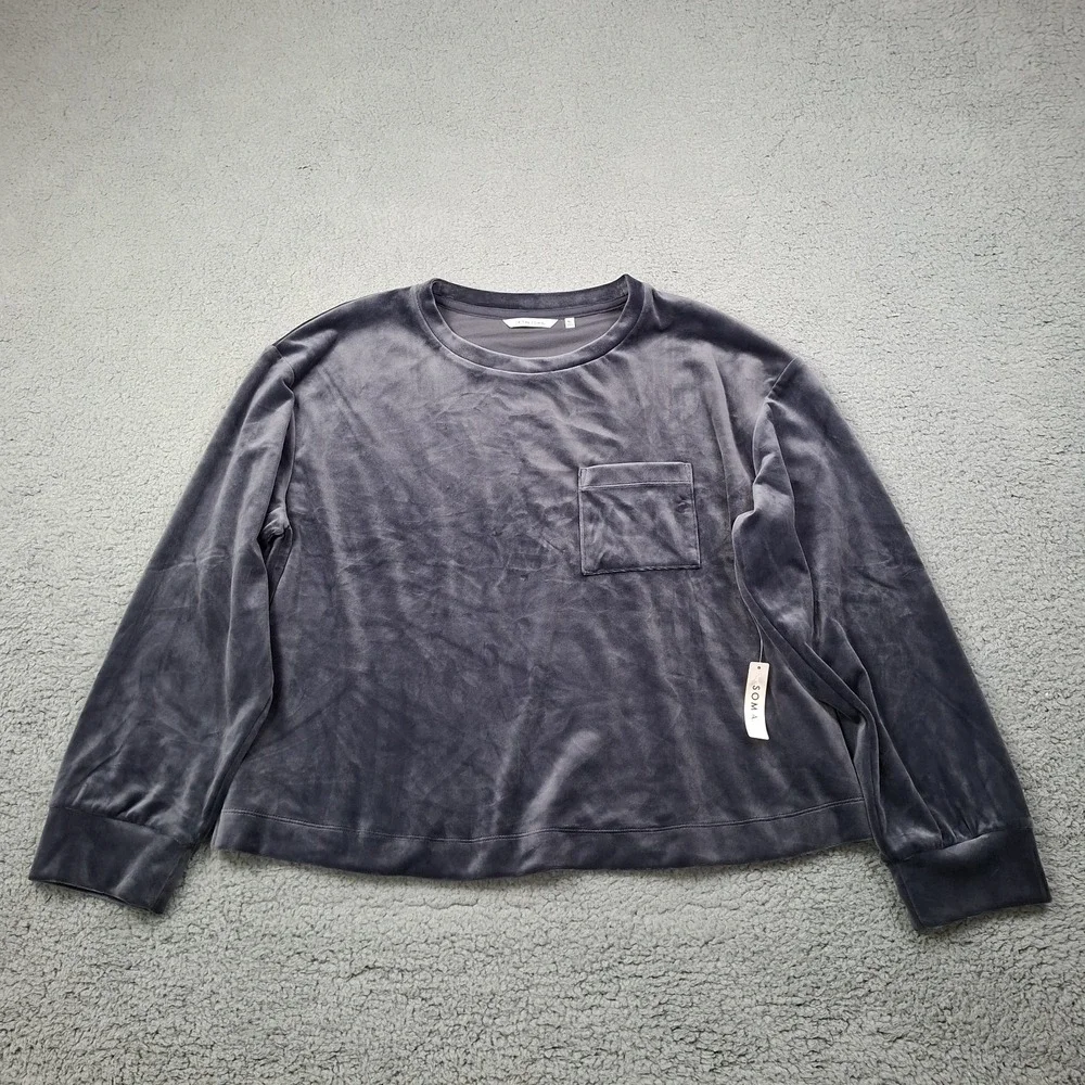 24/7 By Soma Velour Sweatshirt XL Gray Ink Women Velvet Cozy Soft Crewneck Boxy
